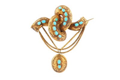 Lot 42 - A TURQUOISE LOCKET BROOCH