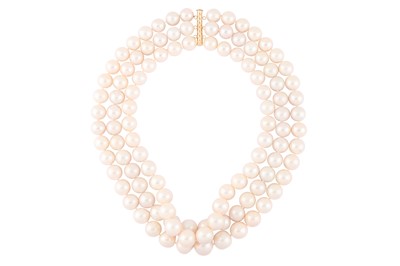 Lot 95 - A THREE-ROW SOUTH SEA CULTURED PEARL NECKLACE