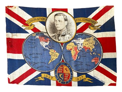 Lot 39 - SOUVENIR FLAG FOR THE CORONATION OF EDWARD VIII WITH A MAP OF THE BRITISH EMPIRE