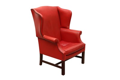 Lot 262 - A GEORGIAN-STYLE RED LEATHER WINGBACK ARMCHAIR