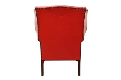 Lot 262 - A GEORGIAN-STYLE RED LEATHER WINGBACK ARMCHAIR