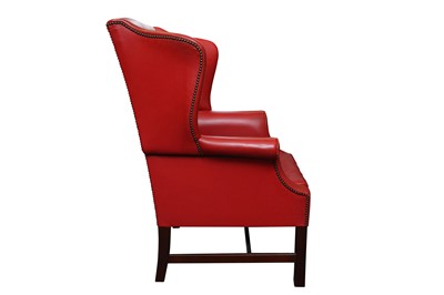 Lot 262 - A GEORGIAN-STYLE RED LEATHER WINGBACK ARMCHAIR