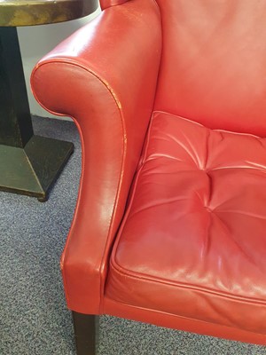 Lot 262 - A GEORGIAN-STYLE RED LEATHER WINGBACK ARMCHAIR