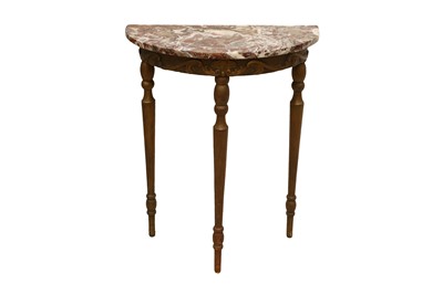 Lot 255 - A FRENCH STYLE MARBLE TOP DEMI LUNE CONSOLE TABLE
