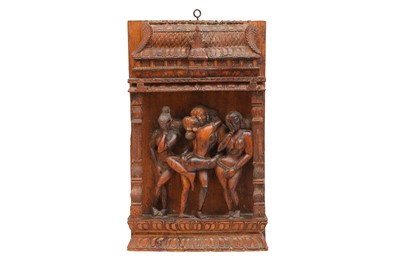 Lot 169 - A CARVED INDIAN EROTIC PANNEL