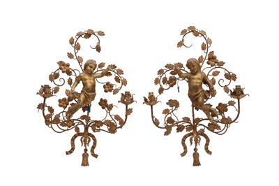 Lot 299 - A PAIR OF BAROQUE STYLE ITALIAN GILTWOOD AND GILT METAL WALL LIGHTS, LATE 19TH / EARLY 20TH CENTURY