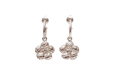 Lot 589 - Chanel Camellia Drop Pierced Earrings