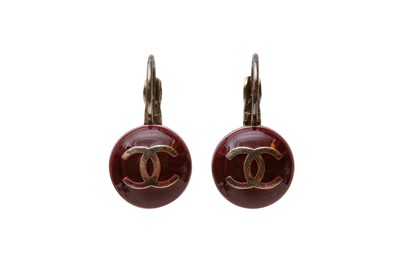 Lot 82 - Chanel Burgundy CC Drop Pierced Earrings
