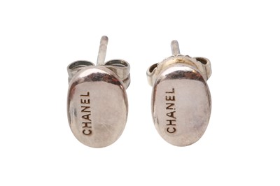 Lot 585 - Chanel Silver Oval Stud Pierced Earrings