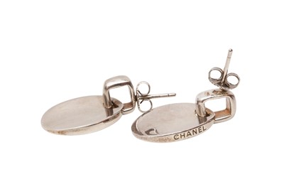 Lot 602 - Chanel Silver Oval Drop Pierced Earrings