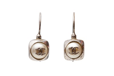 Lot 590 - Chanel Pearl CC Drop Pierced Earrings
