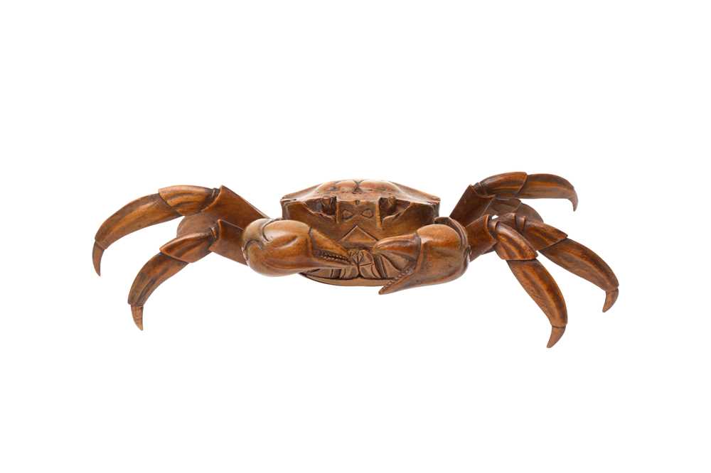 Lot 294 - A JAPANESE WOOD OKIMONO OF A CRAB