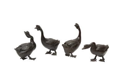 Lot 270 - A GROUP OF FOUR JAPANESE BRONZE OKIMONO OF GEESE