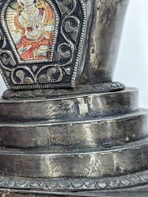 Lot 352 - A MONGOLIAN SILVER 'WHITE TARA' STUPA