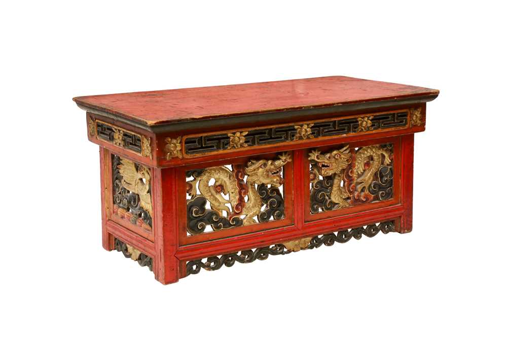 Lot 343 - A TIBETAN WOOD CHOKTSE FOLDING ALTAR TABLE