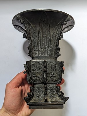 Lot 64 - A CHINESE BRONZE ARCHAISTIC VASE, GU