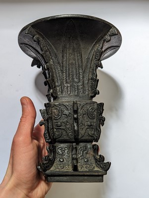 Lot 64 - A CHINESE BRONZE ARCHAISTIC VASE, GU