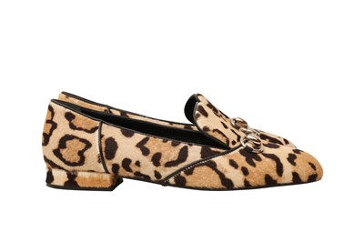 Lot 273 - Gucci Beige Leopard Print Horsebit Loafer - Size 37.5