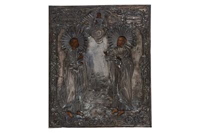 Lot 176 - A 18TH/19TH CENTURY OR LATER RUSSIAN ICON WITH OKLAD