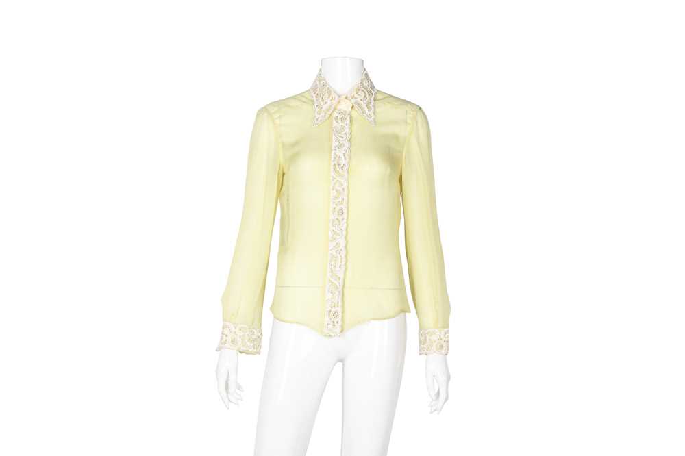 Lot 4 - Dolce & Gabbana Pale Yellow Silk Embellished Shirt - Size 40