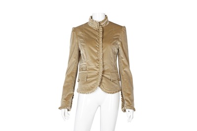 Lot 282 - Dolce & Gabbana Taupe Velvet Ruffle Jacket - Size 42