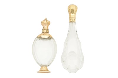 Lot 37 - Two mid-19th century Willem III Dutch 14 carat gold mounted glass scent bottle, The Netherlands circa 1860