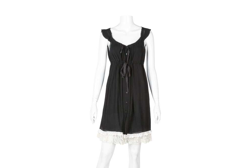 Lot 466 - Prada Black Silk Crinkle Babydoll Dress - Size 42
