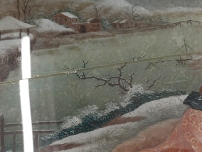 Lot 728 - A CHINESE REVERSE GLASS PAINTING OF A LADY PLAYING THE GUQIN