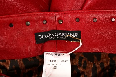 Lot 34 - Dolce & Gabbana Red Leather Coin Trouser - Size 42