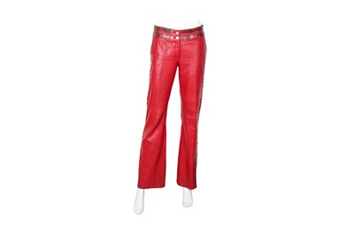 Lot 34 - Dolce & Gabbana Red Leather Coin Trouser - Size 42