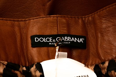 Lot 314 - Dolce & Gabbana Tan Leather Logo Trouser - Size 44