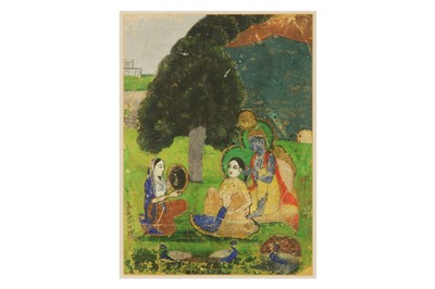 Lot 321 - KRISHNA ASSISTING RADHA IN HER BEAUTY ROUTINE