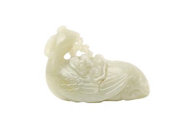 Lot 854 - A CHINESE CELADON JADE 'PHOENIX' WATER POT