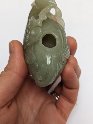 Lot 204 - A CHINESE CELADON JADE 'PHOENIX' WATER POT