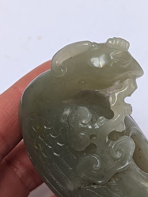 Lot 204 - A CHINESE CELADON JADE 'PHOENIX' WATER POT
