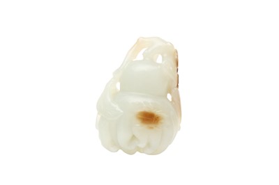 Lot 213 - A CHINESE PALE-CELADON JADE 'FINGER CITRON' CARVING