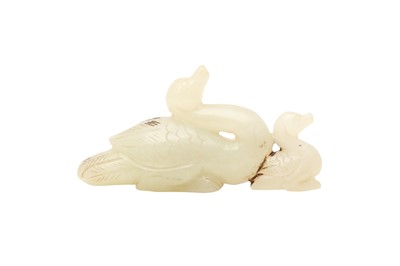 Lot 851 - A CHINESE CELADON JADE 'GEESE' CARVING