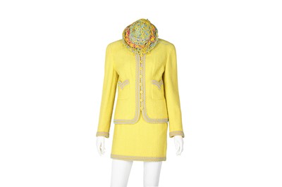Lot 7 - Chanel Yellow Boucle Mini Skirt Suit - Size 38