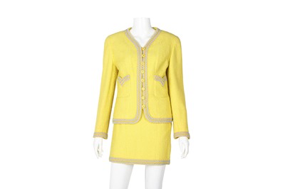 Lot 7 - Chanel Yellow Boucle Mini Skirt Suit - Size 38