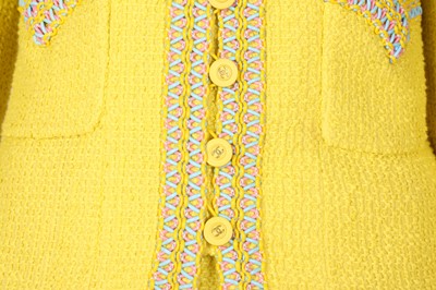 Lot 7 - Chanel Yellow Boucle Mini Skirt Suit - Size 38