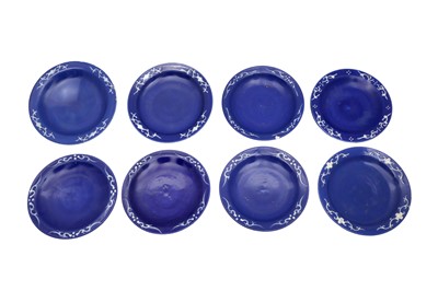 Lot 228 - A GROUP OF EIGHT CHINESE REVERSE SLIP GLAZED COBALT BLUE AND WHITE DISHES