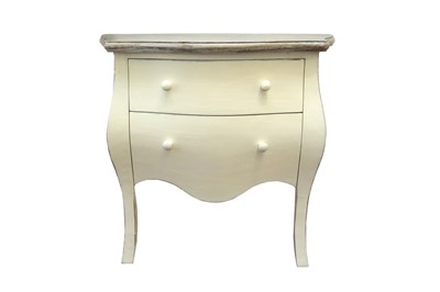Lot 289 - A 19TH CENTURY-STYLE FRENCH WHITE-PAINTED BOMBE COMMODE CHEST