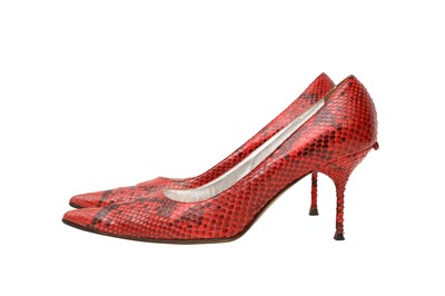 Lot 22 - λ Dolce & Gabbana Red Python Heeled Pump