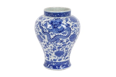 Lot 285 - A CHINESE BLUE AND WHITE 'DRAGON' BALUSTER VASE, 20TH CENTURY
