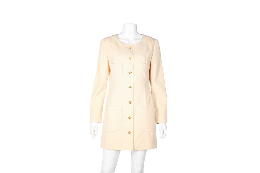 Lot 342 - Chanel Cream Wool Collarless Coat Dress - Size 36