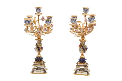 Lot 150 - A PAIR OF 20TH CENTURY SEVRES FIVE-LIGHT CANDELABRA