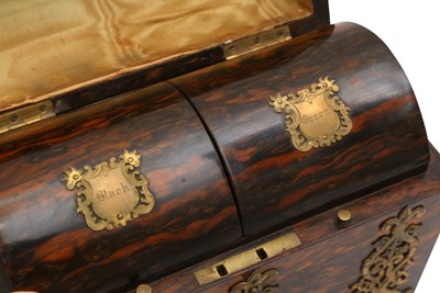 Lot 317 - A 19TH CENTURY MACASCAR VENEERED TEA CADDY
