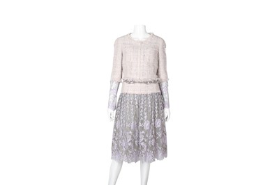 Lot 103 - Chanel Pink Tweed Tuille Dress and Jacket - Size 38