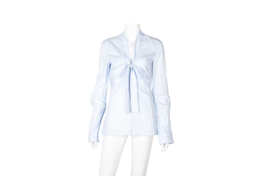 Lot 130 - Dolce & Gabbana Blue Poplin Tie Front Blouse - Size 40