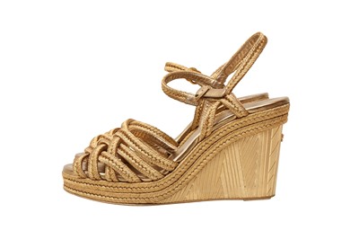 Lot 377 - Chanel Gold Espadrille Wedge Sandal
